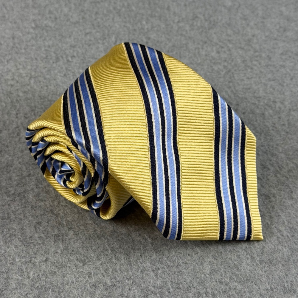 Donald J Trump Signature Collection Yellow Blue Striped Silk Tie Handmade 60x3.5